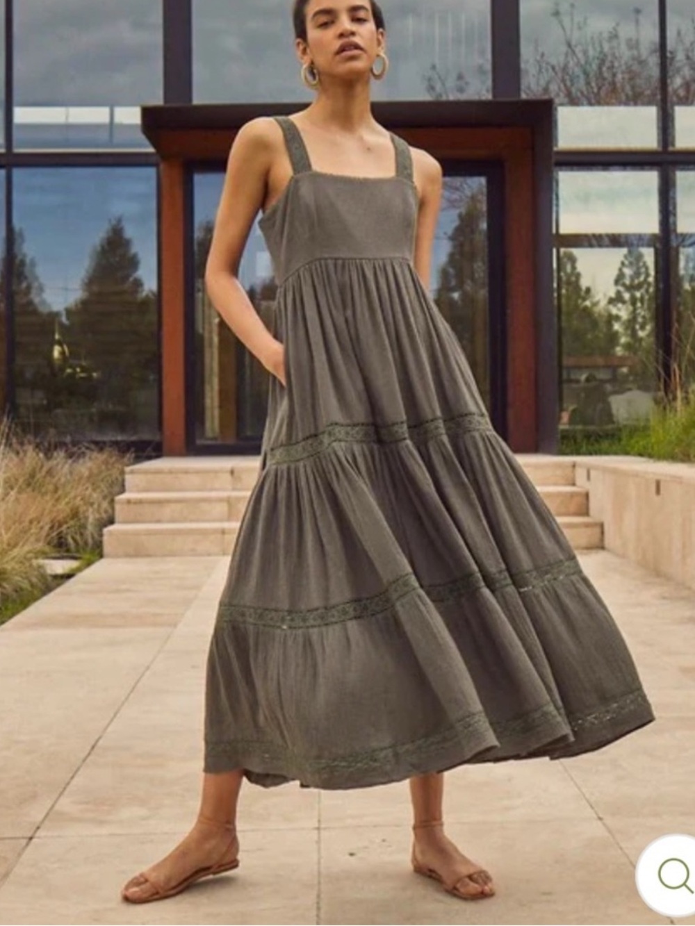 NWT HUNTER BELL Daniela Tiered Maxi Dress Palm Leaf Roundtop Small MSRP $435